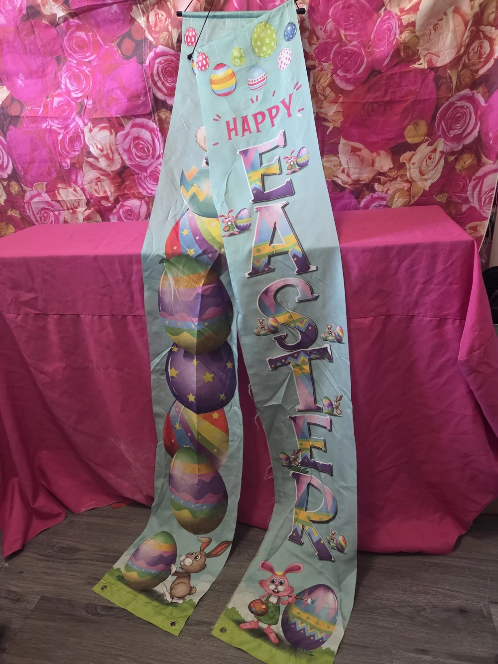 Happy Easter Long Banner with Colorful Easter Eggs